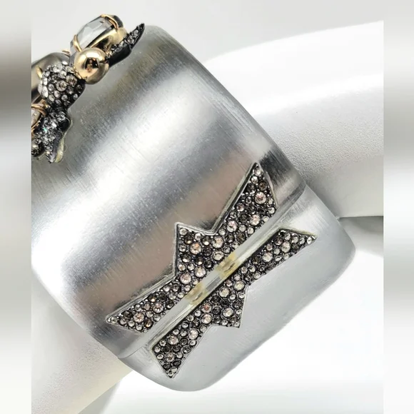 Alexis Bittar Silver Lucite Miss Havisham Statement Bangle Swarovski Crystals